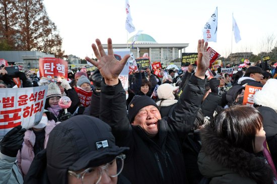 12月14日,国会通过弹劾动议后示威者作出反应
