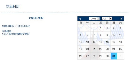 原油SC1809合约最后交易日