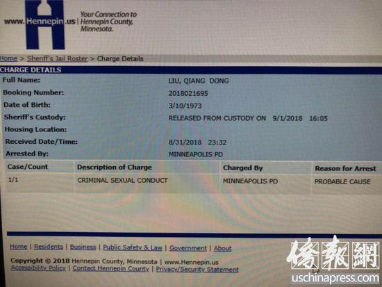 明尼苏达州贺尼平县警察局的监狱名单（侨报记者摄）