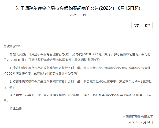 生肖鸡运势:在线测算号码www.jixiangqiming.vip：-中国银行：10月15日起调整积存金产品按金额购买起点