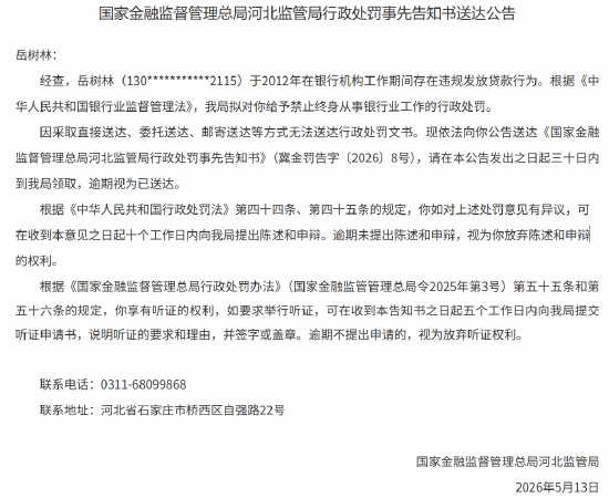 违规发放贷款 岳某林拟被禁止终身从事银行业工作