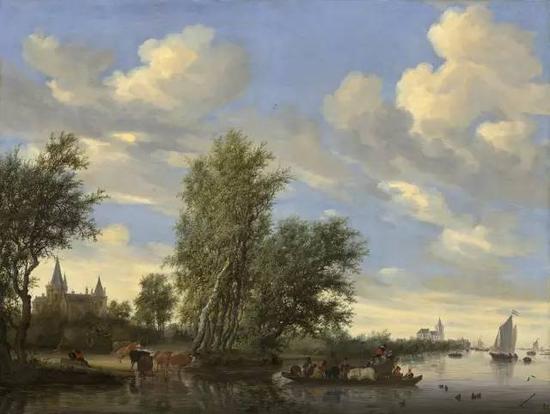 作品名称 : River landscape with ferry 艺术家 : Salomon van Ruisdael