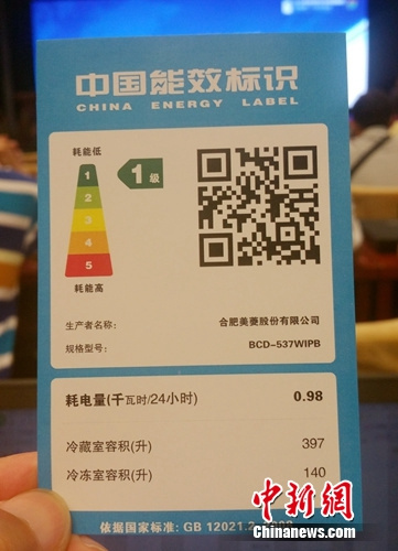资料图:能效标识2.0版本示例。中新网记者 李金磊 摄