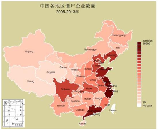 中国各地僵尸企业数量