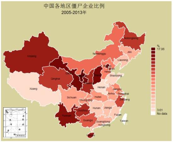 中国各地僵尸企业比例