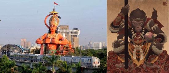新德里的哈奴曼神像与中国猴王孙悟空图