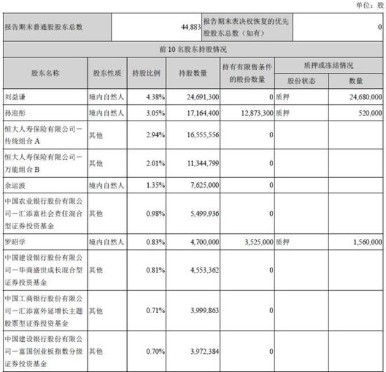 截至2016年第三季度国民技术前十大股东情况