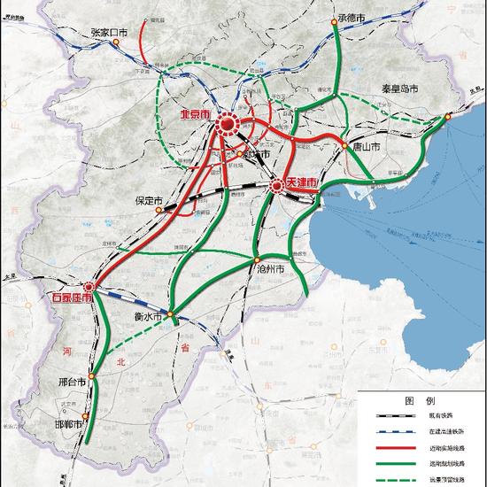京津冀地区城际铁路网规划示意图