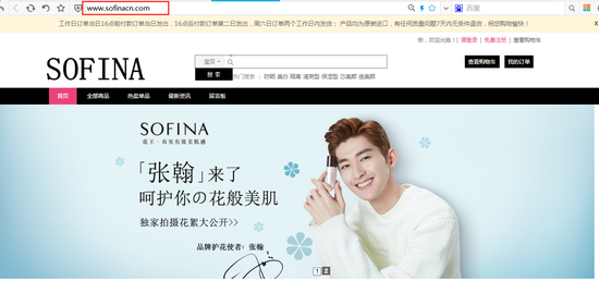 域名为“sofinacn.com”的假官网，页面风格与sofina品牌格调极其吻合，难辨真假