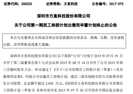 方直科技:第一期员工持股计划出售完毕 亏损约