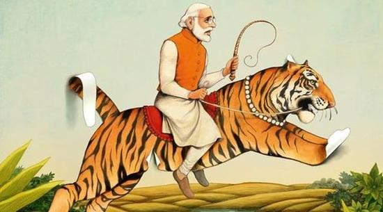 骑在野兽身上的印度总理莫迪 / 图片来源经济学人杂志