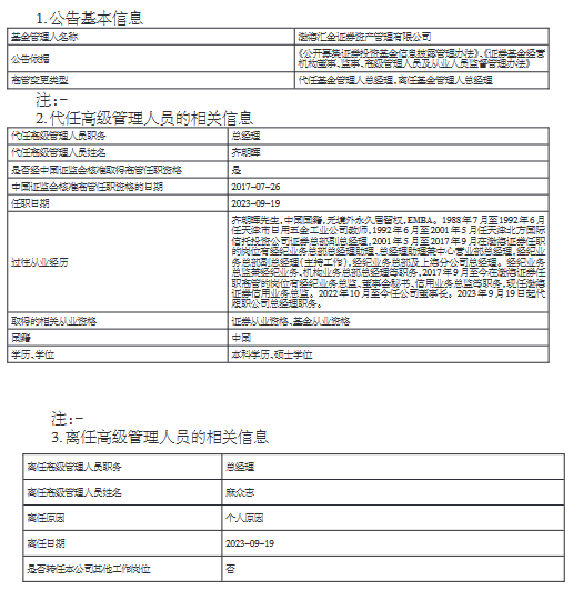 渤海汇金资管总经理麻众志离任 董事长齐朝晖代履总经理职务