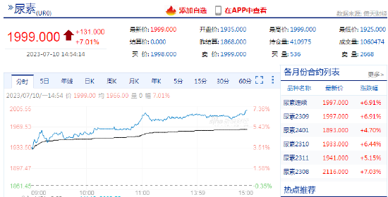 快讯：尿素期货主力合约触及涨停