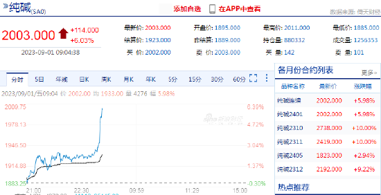 快讯：纯碱期货主力合约日内涨超6%