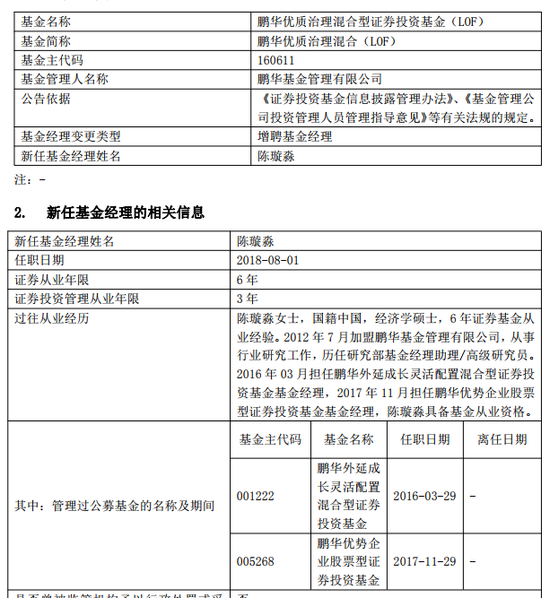 鹏华优质治理混合近三年亏30% 增聘陈璇淼为