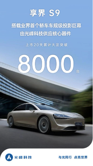 享界S9上市20天大定超8000台 车规投影巨幕广受青睐