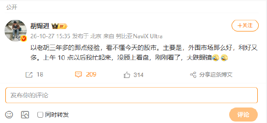 胡锡进：看不懂今天的股市