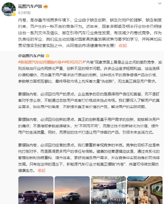 岚图卢放谈新能源汽车内卷：企业缺乏创新和约束产生的不良竞争行为