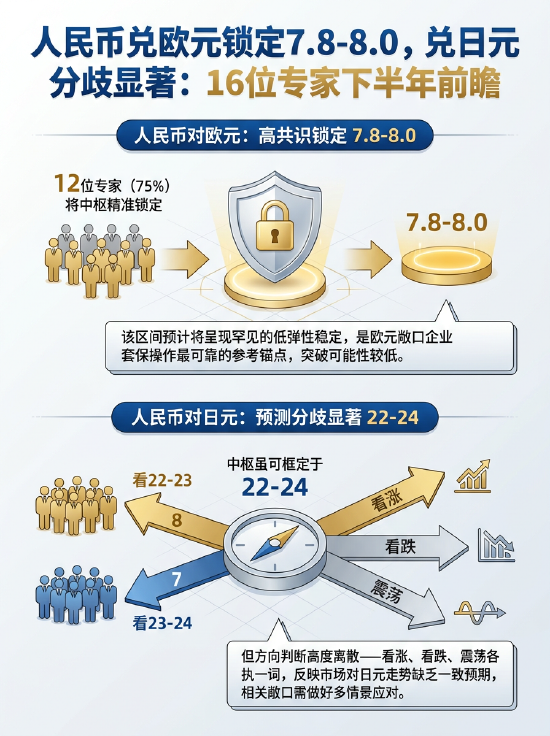 一图看懂！人民币兑欧元锁定7.8-8.0，兑日元分歧显著：16位专家下半年前瞻