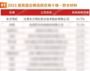 五品类上榜，东方雨虹荣登“国资国企精选供应商”两榜榜首