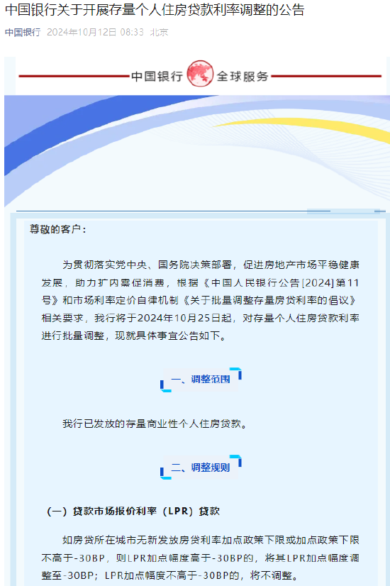 中国银行：将于10月25日起对存量个人住房贷款利率进行批量调整  第2张