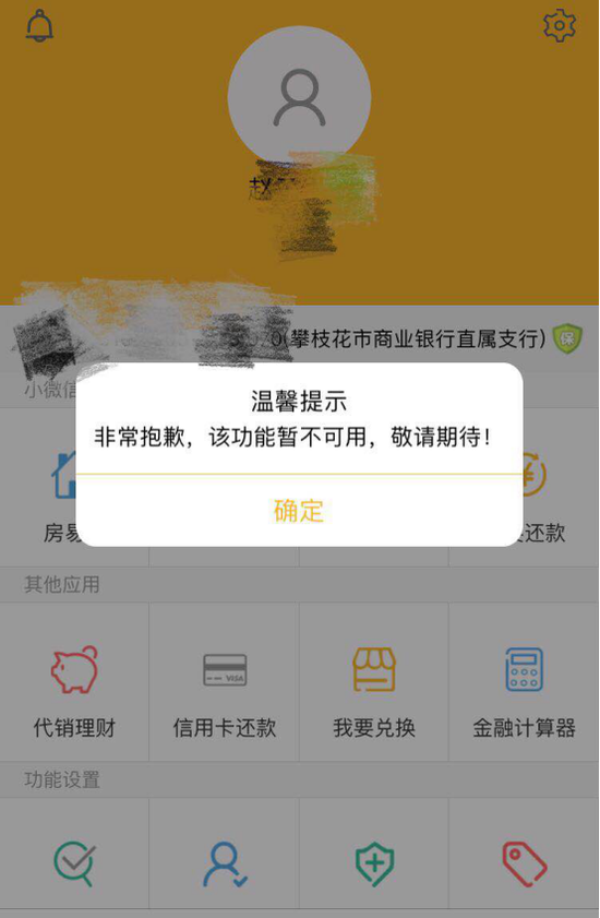 攀枝花市商业银行芒果银行APP进步不大 微信