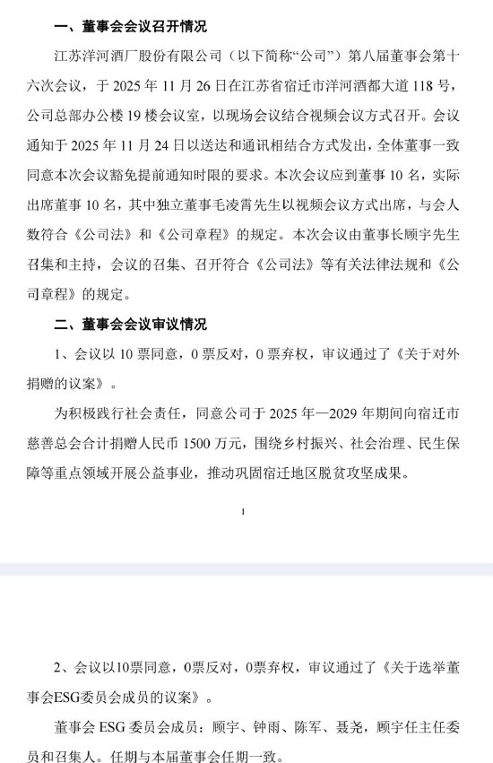 洋河将捐赠1500万元助力慈善