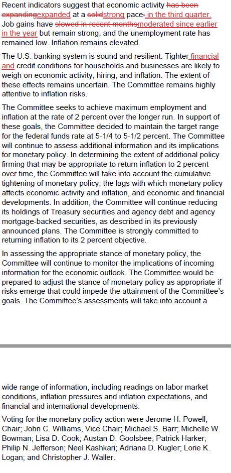 11月联邦公开市场委员会声明变动一览