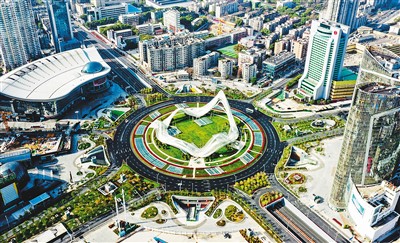 武汉光谷广场(无人机照片)。 新华社记者 李 贺摄