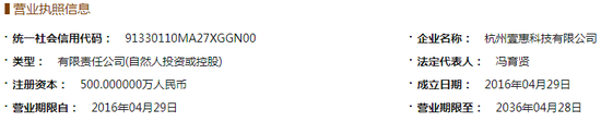 公开资料显示杭州壹惠成立日期为2016年4月29日