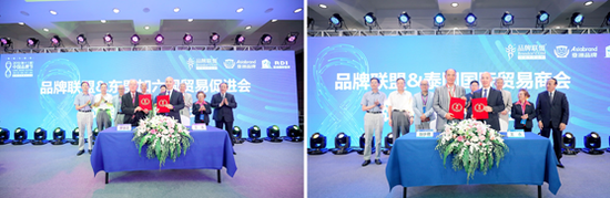 图:左:品牌联盟&东盟加六国贸易促进会、右:品牌联盟&泰国国际贸易商会 针对在场的企业家,张泉玲就泰国金池工业园多个重点经贸项目展开介绍,其中包括泰国国家水电、风电、热能发电(煤炭、天然气)、光伏发电项目;泰国农产品加工和种植业投资项目;基础设施建设投资项目包括产业园区合作项目;中泰特色产品合作项目等。
