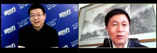 新东方集团副总裁兼北京新东方学校校长李亮(左)、北京一零一中学校长陆云泉(右)