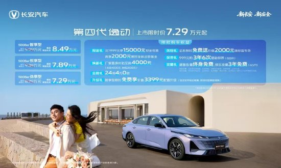 长安第四代逸动上市：搭载天枢智能座舱+新蓝鲸动力，售价7.29万元起