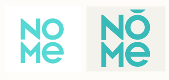 名创优品旗下NOME(左)与NǑME品牌Logo对比