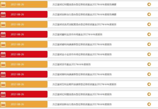 方正富邦 半年报披露部分公告  来源：方正富邦基金官网