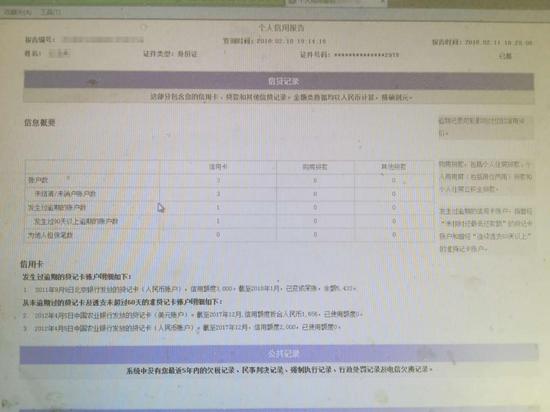 新的征信报告显示内容