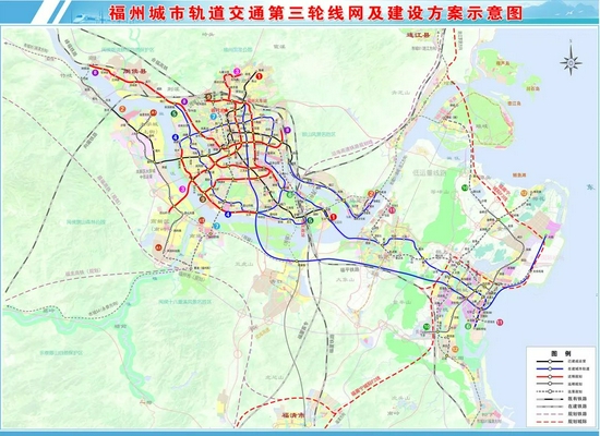 此前福州城市轨道交通第三轮线网及建设方案示意图