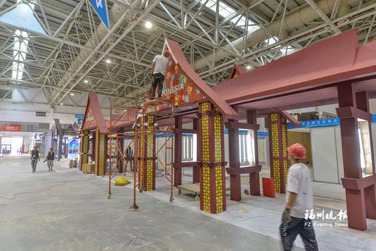 海交会布展基本结束 海丝沿线国家展馆地域特色浓郁 印度尼西亚展区布展基本就绪。