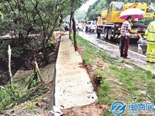 事故现场,靠涵洞排水沟一侧没设防护栏