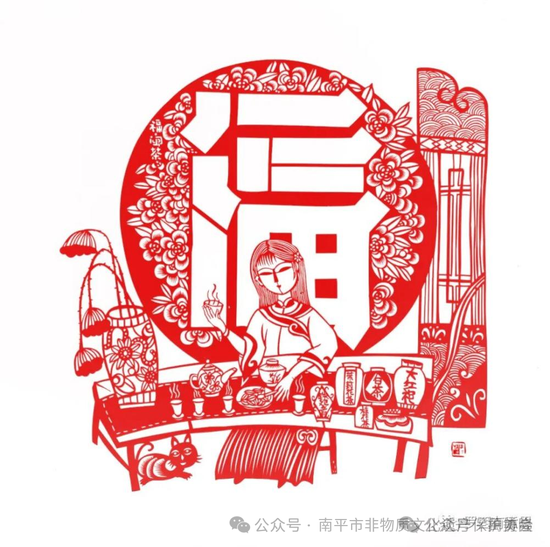 周冬梅剪纸作品：福闽茶