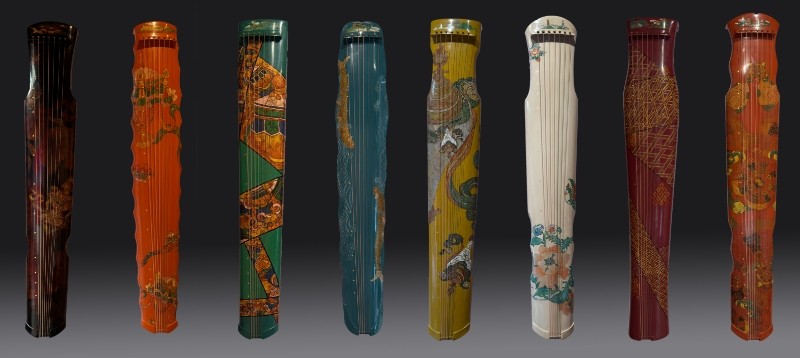 《吉祥八闵》嘎玛德勒、苏国伟、谢建东、仁青郎加,唐卡古琴,125×25cm