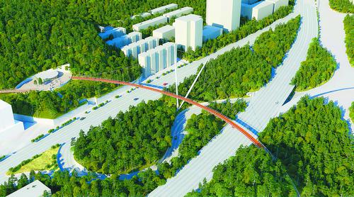跨仙岳路节点桥梁(狐尾山-仙岳山)效果图。