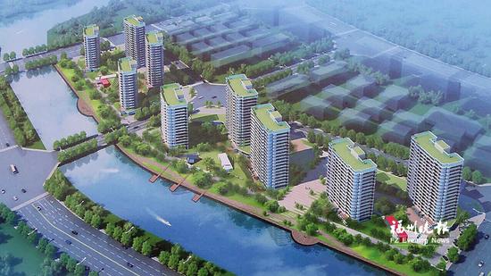 滨海新城租赁房一期效果图。
