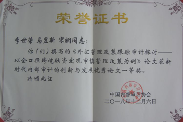 分局课题被中国内审协会评为一等奖