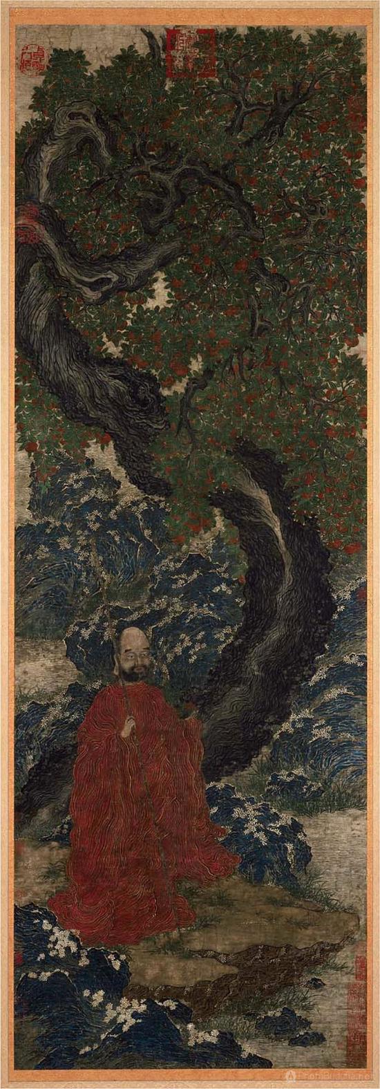 16-17世纪明代佛画，水墨纸本金——尺寸：210.5 x 71 cm，美国波士顿艺术博物馆收藏