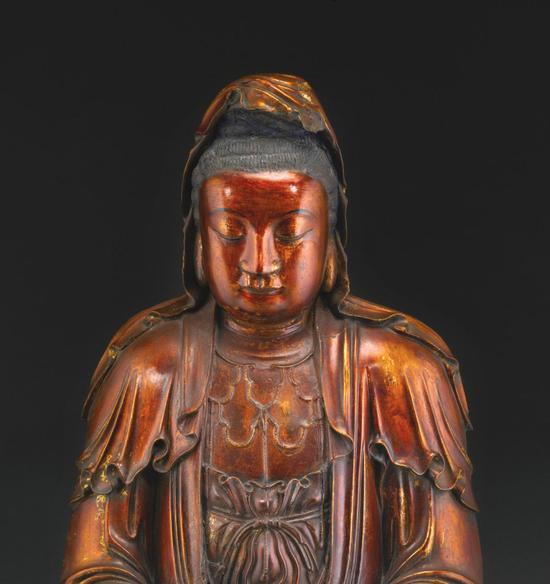 明代漆金木雕：观音菩萨坐像