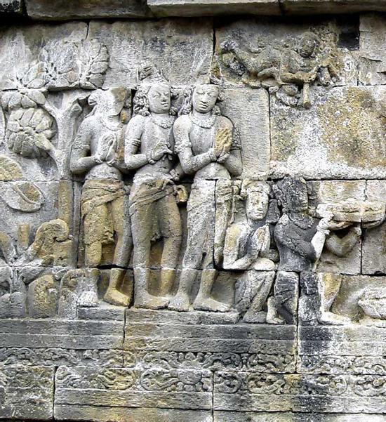 八世纪浮雕 悉达多太子出家削发图  印度尼西亚爪哇中部婆罗浮屠遗址廻廊壁画