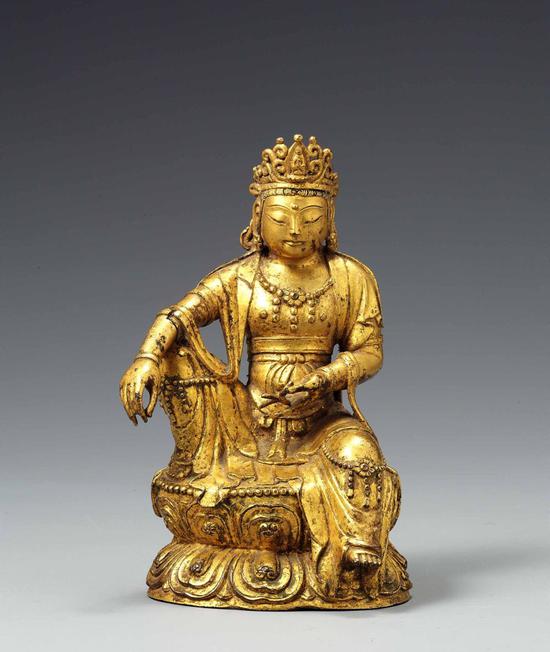 韩国国立中央博物馆收藏十四世纪 高丽时代金铜 观音菩萨坐像
