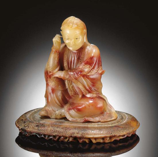 十八世纪精美的皂石雕刻：那迦犀那尊者（挖耳罗汉）坐像