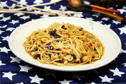 素食养生:豆豉炒金针菇(图文/ sourcehe)